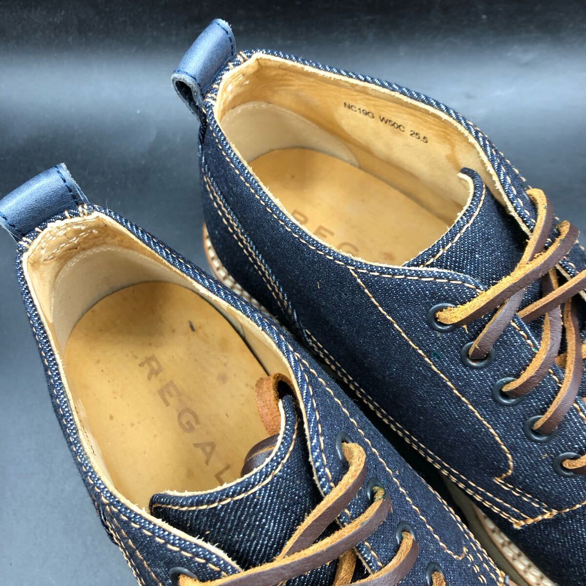 8M4546 美品 REGAL リーガル デニム シューズ ハイカット スニーカー メンズ 25.5cm インディゴ ブルー 靴_画像8