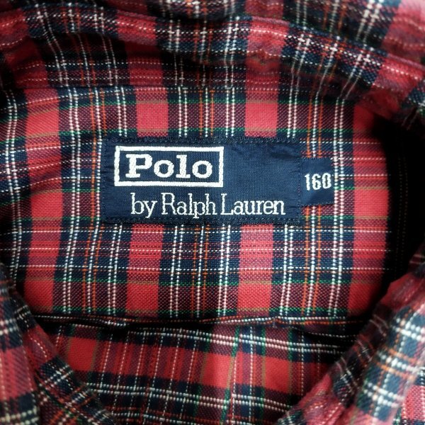 H377 POLO RALPH LAUREN ポロ ラルフローレン 長(zhǎng)袖 シャツ ボタンダウン チェック コットン キッズ ボーイズ ポニー 刺繍 レッド系 160