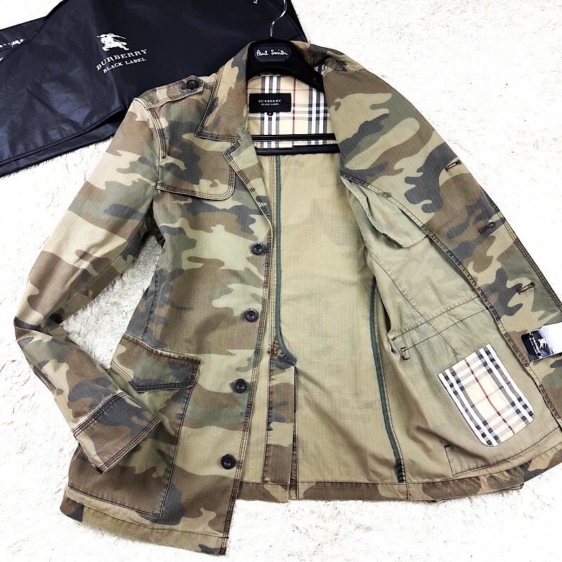 良品 バーバリー ブラックレーベル 迷彩 ミリタリー ジャケット ノバチェック 幻!迷彩銀釦BURBERRY BLACKLABELミリタリージャケットM-65デニム