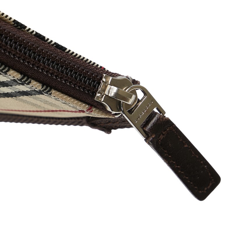 バーバリー ノバチェック ポーチ ベージュ ブラウン キャンバス レザー レディース BURBERRY 【中古】_画像6