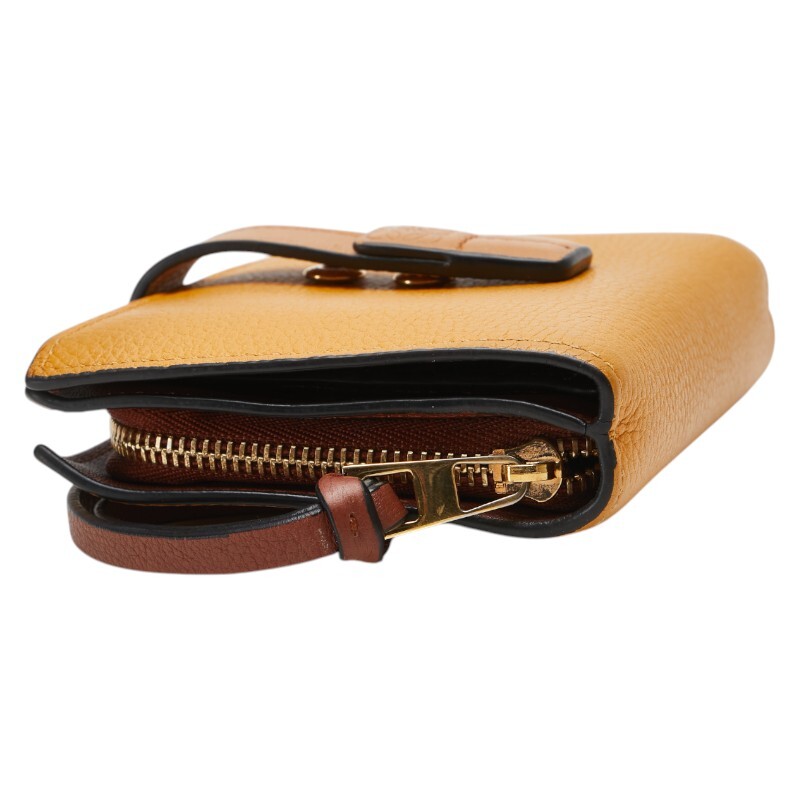 ロエベ アナグラム 二つ折り財(cái)布 イエロー ブラウン レザー レディース LOEWE 【中古】