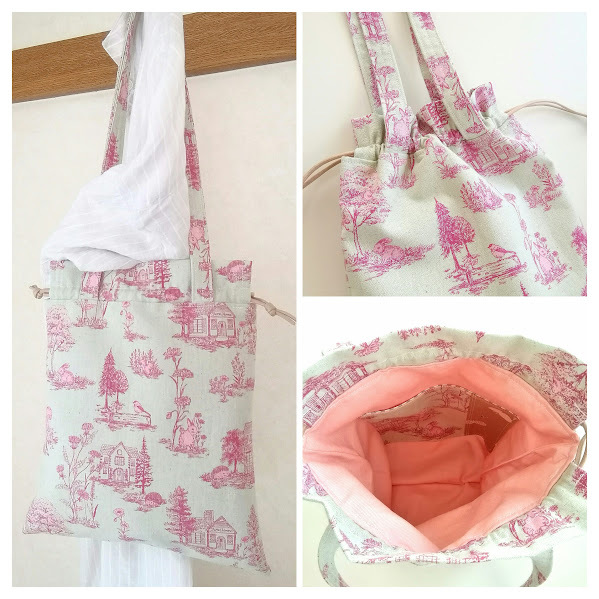 ハンドメイド 〈気軽に持てる〉巾着トート ALTOALBERO COLLECTION /うさぎとリス〈23×30〉※肩掛けOK/ポケット1個