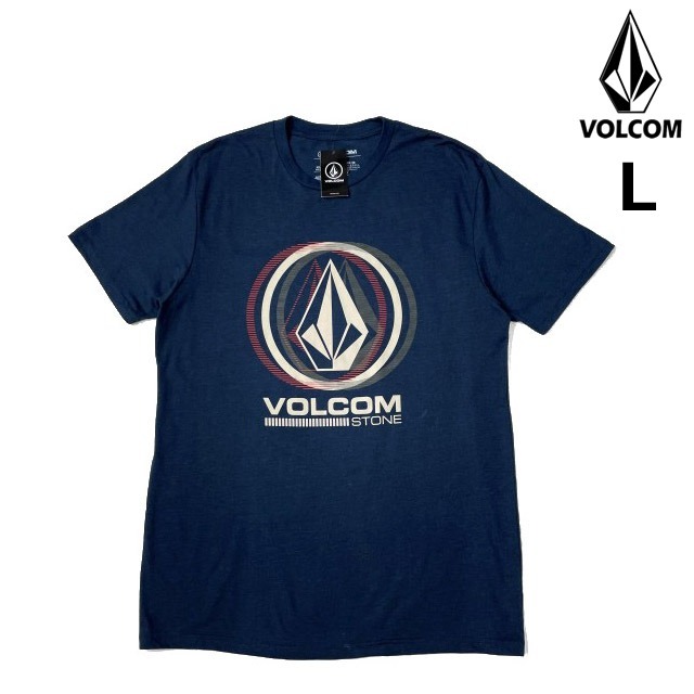 売切り【正規新品】VOLCOM ボルコム◆半袖 Tシャツ スケート サーフ ストーンロゴ 男女兼用(L)紺 青 250617-B_画像1