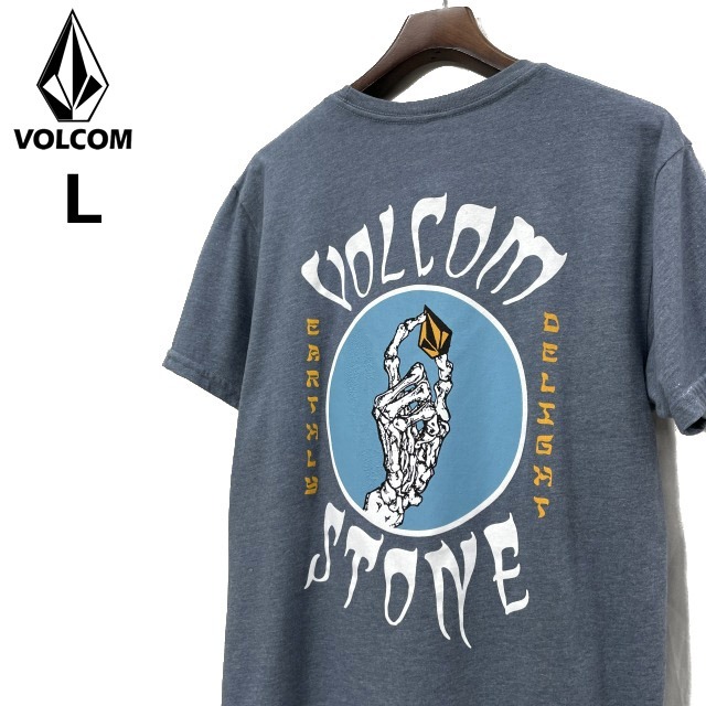 売切り【正規新品】VOLCOM ボルコム◆半袖 Tシャツ スケート サーフ ストーンロゴ バックプリント 男女兼用 (L)青 グレー 250617-B_画像2