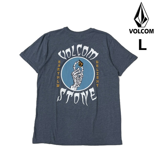 売切り【正規新品】VOLCOM ボルコム◆半袖 Tシャツ スケート サーフ ストーンロゴ バックプリント 男女兼用 (L)青 グレー 250617-B_画像1