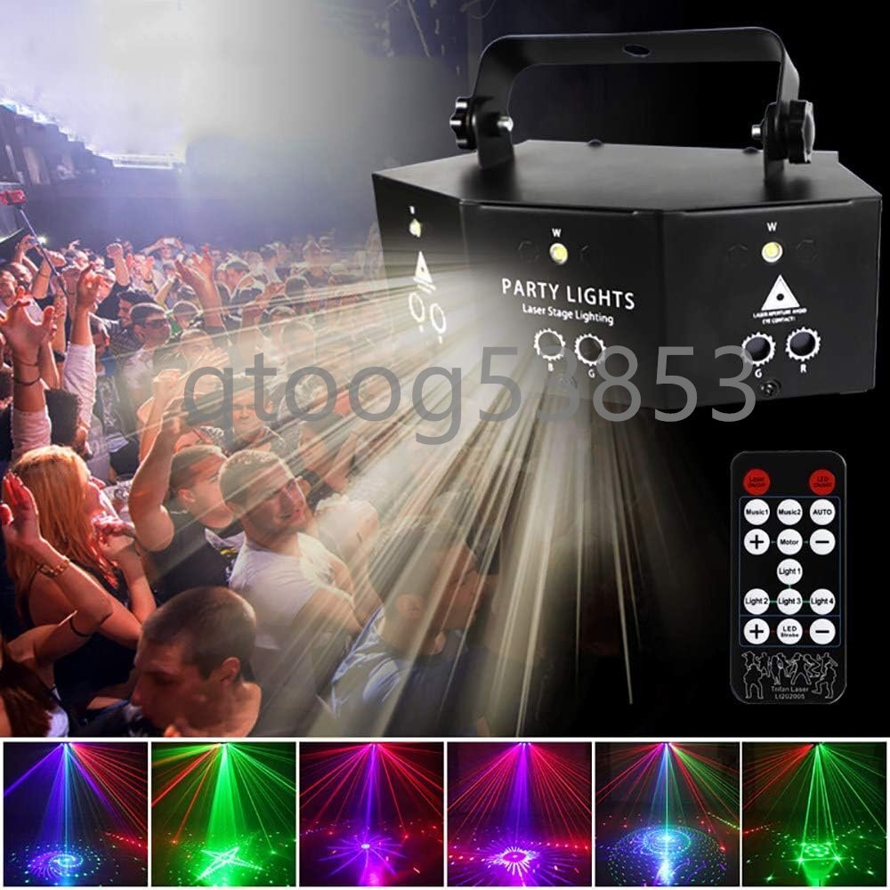 ライトレーザープロジェクター DJ LEDライトプロジェクターランプ ステージストロボライト RGB64パターン リモートコントロールLED音聲制御