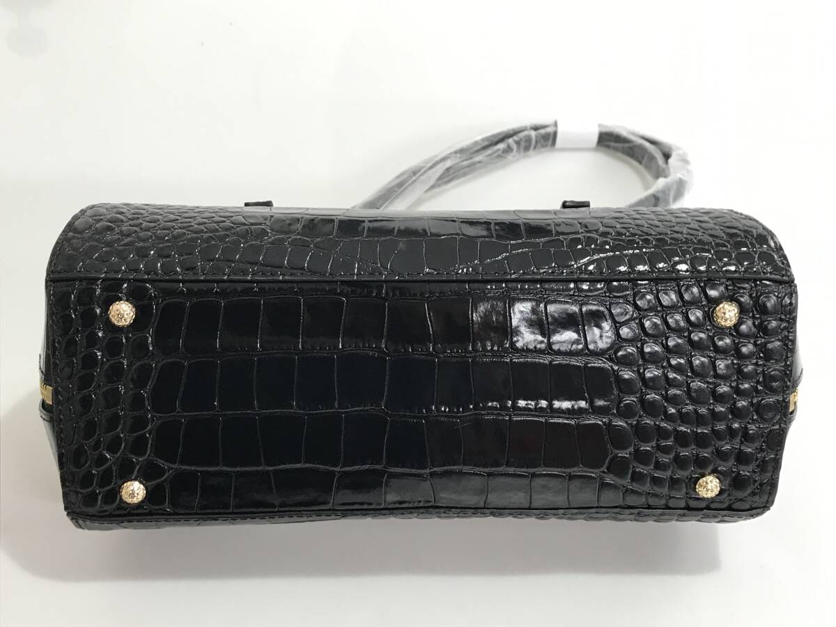 HG8508 Falchi New York クロコ型押し ハンドバッグ ミニボストン ミドルショルダー レザー 牛革 ブラック ファルチニューヨーク タグ付き_画像9