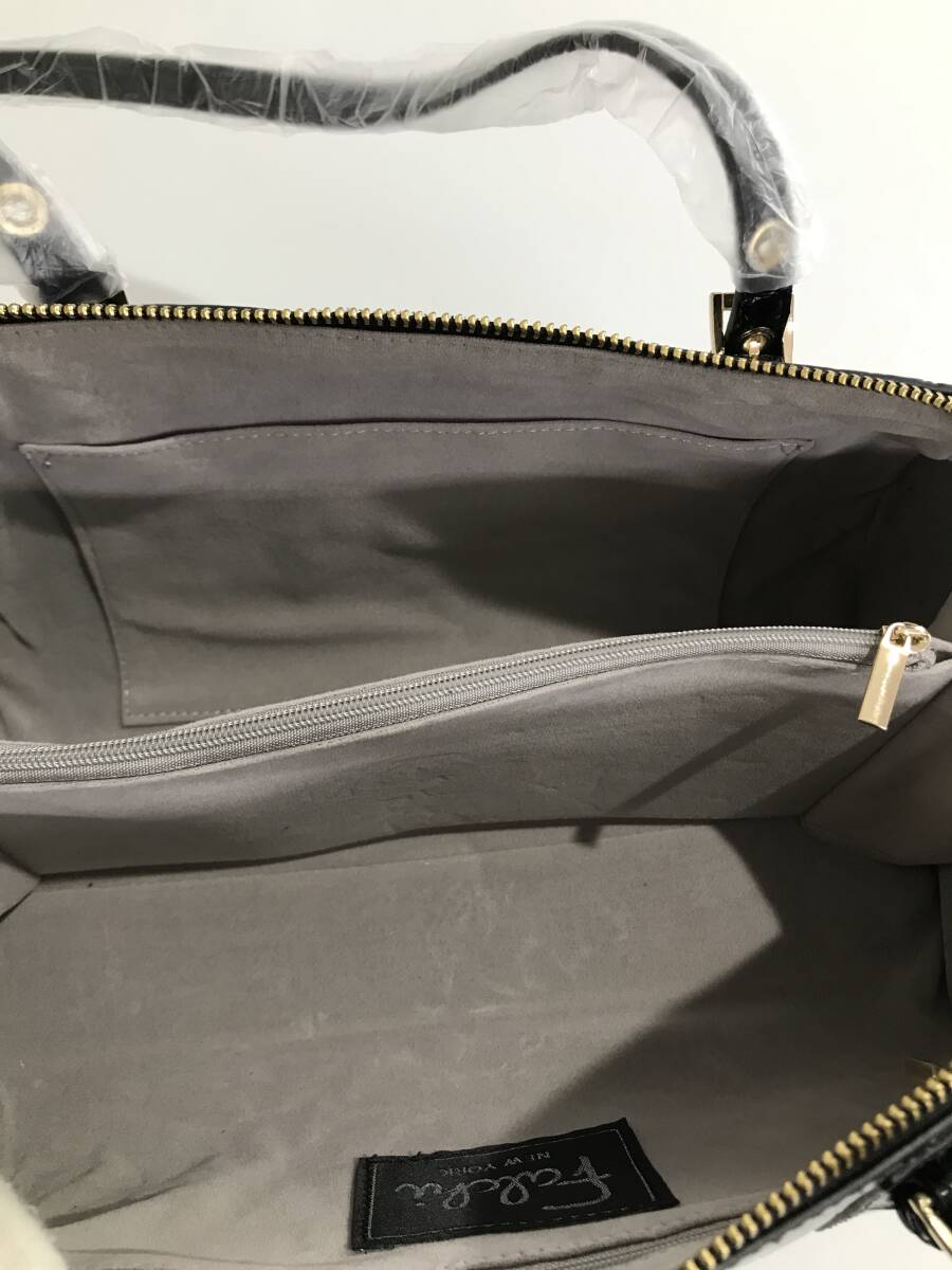 HG8508 Falchi New York クロコ型押し ハンドバッグ ミニボストン ミドルショルダー レザー 牛革 ブラック ファルチニューヨーク タグ付き_画像8