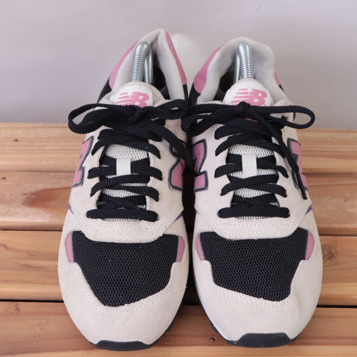 z1194【446】ニューバランス US7.5 25.5cm/ライトベージュ ピンク 黒 newbalance メンズ スニーカー 中古