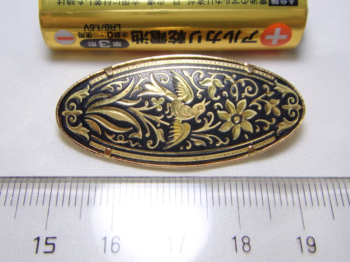 象嵌　ブローチ　鳥とお花　レトロ　アンティーク　ヴィンテージ　工芸品　D533_画像5
