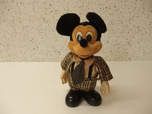 0850331a[Sankyo MUSICAL BOX Mickey Mouse колеблющийся музыкальная шкатулка кукла ] высота 26cm степени / Mickey Mouse March / Showa Retro / сделано в Японии / Disney 