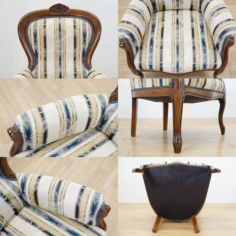 前ダ：【アンティーク調】1人掛けソファ＆オットマン セット 猫脚 ハイバックソファ スツール アームチェア クラシカル インテリア家具_画像4