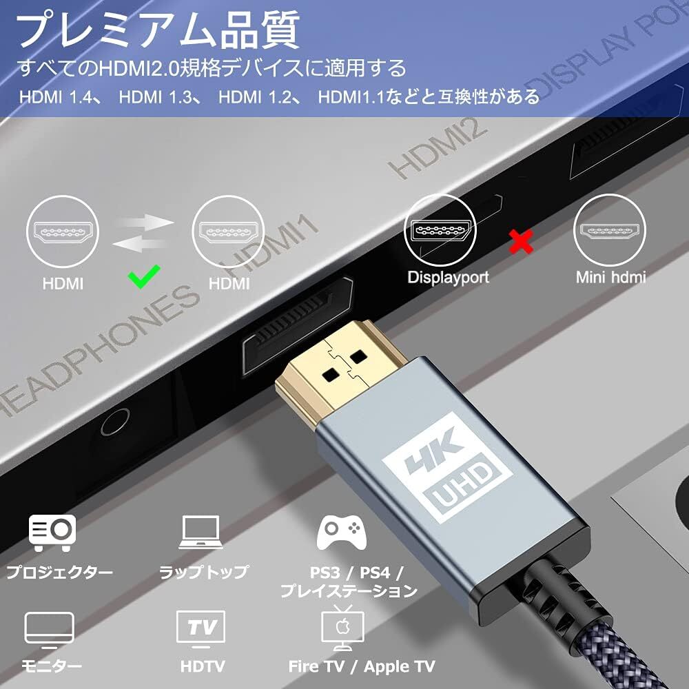 4K HDMI ケーブル 5m【ハイスピード アップグレード版】 HDMI 2.0規格HDMI Cable 4K 60Hz 対応 3840p/2160p UHD 3D HDR 18Gbps (グレー)_画像5