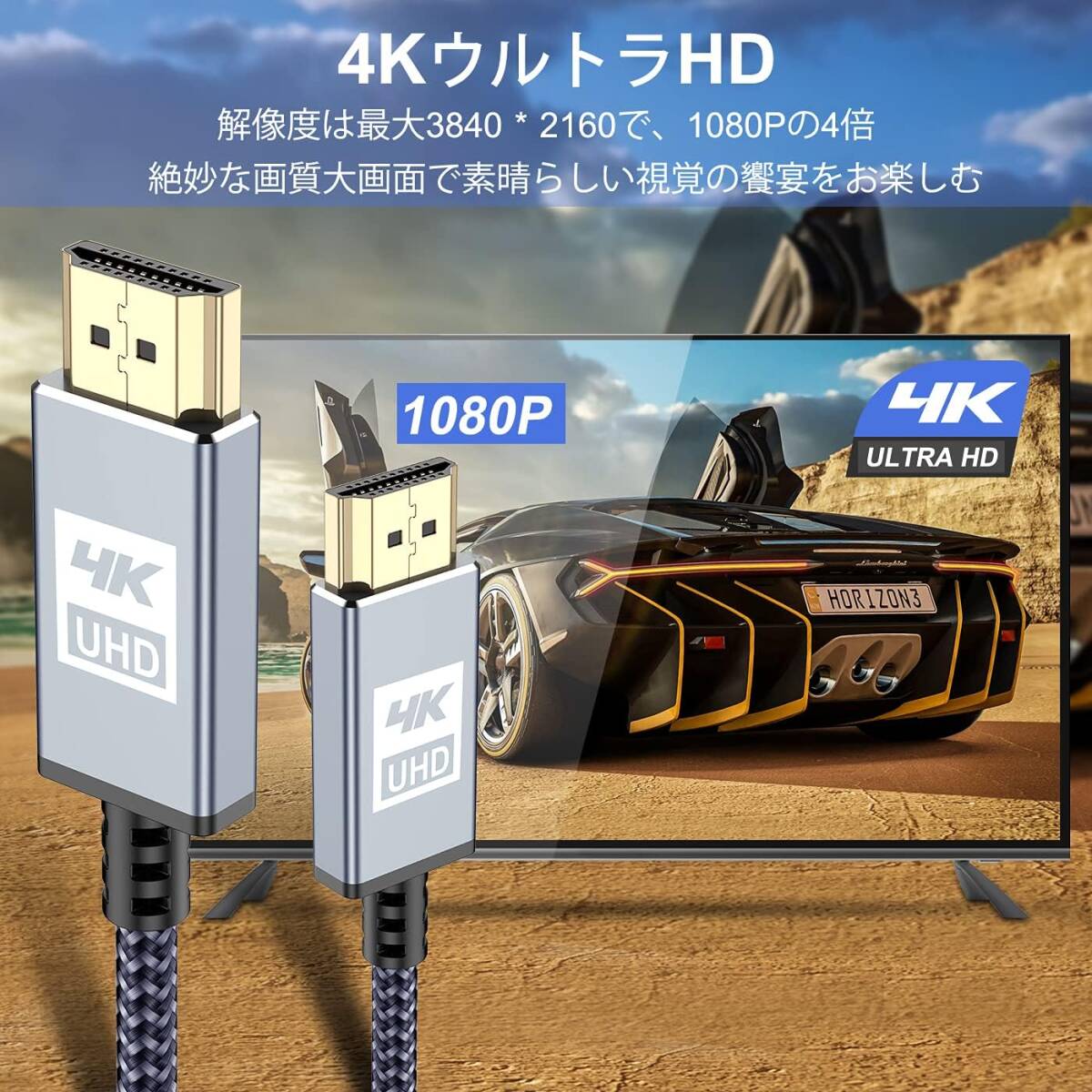 4K HDMI ケーブル 5m【ハイスピード アップグレード版】 HDMI 2.0規格HDMI Cable 4K 60Hz 対応 3840p/2160p UHD 3D HDR 18Gbps (グレー)_画像4