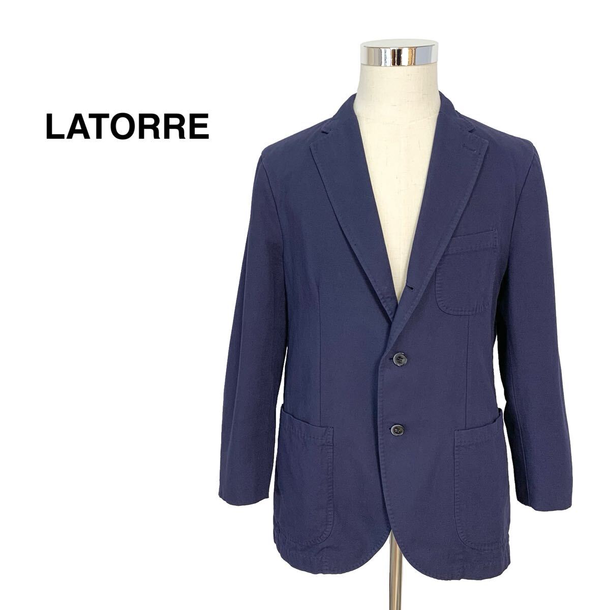 ONLY テーラードジャケット アンコン 春夏 ブルー イタリア生地 39 良品 LATORRE ラトーレ 3B アンコンジャケット 紺 イタリア製
