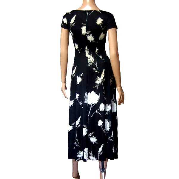 美品/サンプル品 ノーマカマリ OMO NORMA KAMALI ロングワンピース 9号 М 相当 古着 黒 ブラック レディース 春 夏 半袖 花柄 薄手 透け感_画像3