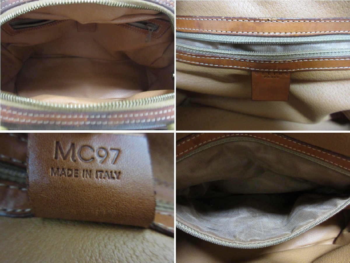 エ140△ セリーヌ/CELINE/マカダム柄/レザー/ハンドバッグ/ブラウン/ゴールドカラー金具/高さ20x幅31.5xマチ11cm/レディース用/美品_画像10