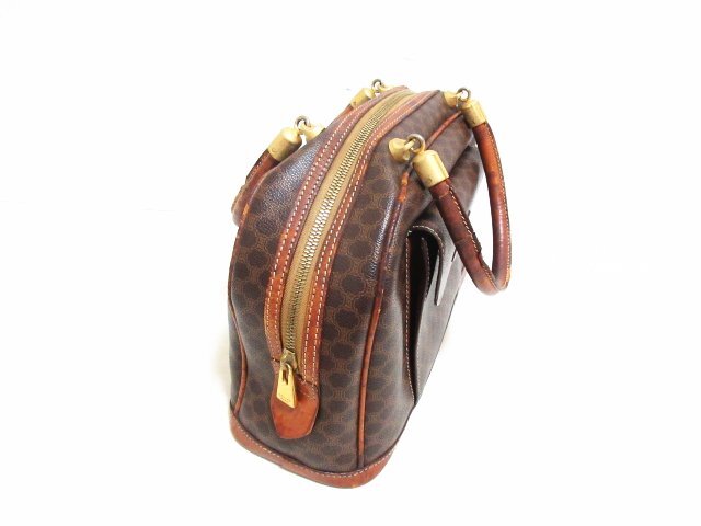 エ140△ セリーヌ/CELINE/マカダム柄/レザー/ハンドバッグ/ブラウン/ゴールドカラー金具/高さ20x幅31.5xマチ11cm/レディース用/美品_画像2