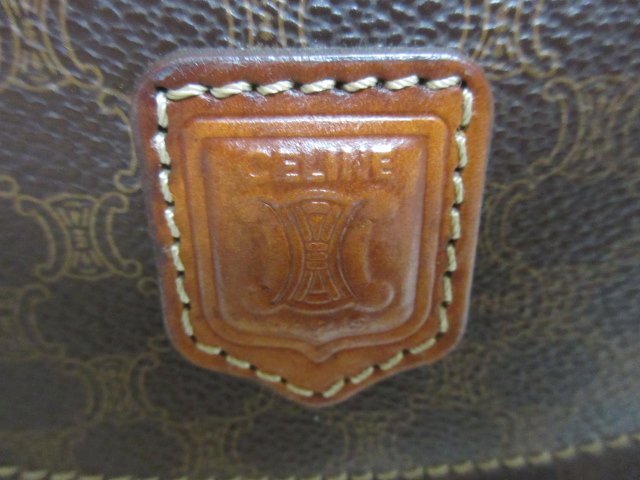 エ140△ セリーヌ/CELINE/マカダム柄/レザー/ハンドバッグ/ブラウン/ゴールドカラー金具/高さ20x幅31.5xマチ11cm/レディース用/美品_画像7