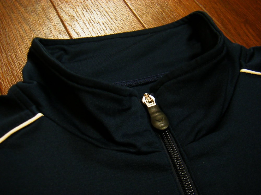超伸縮/良品〇Callaway ニットブルゾン L 薄手 弾力 切り返し Wフルジップ 刺しゅうロゴ ネイビー _画像8