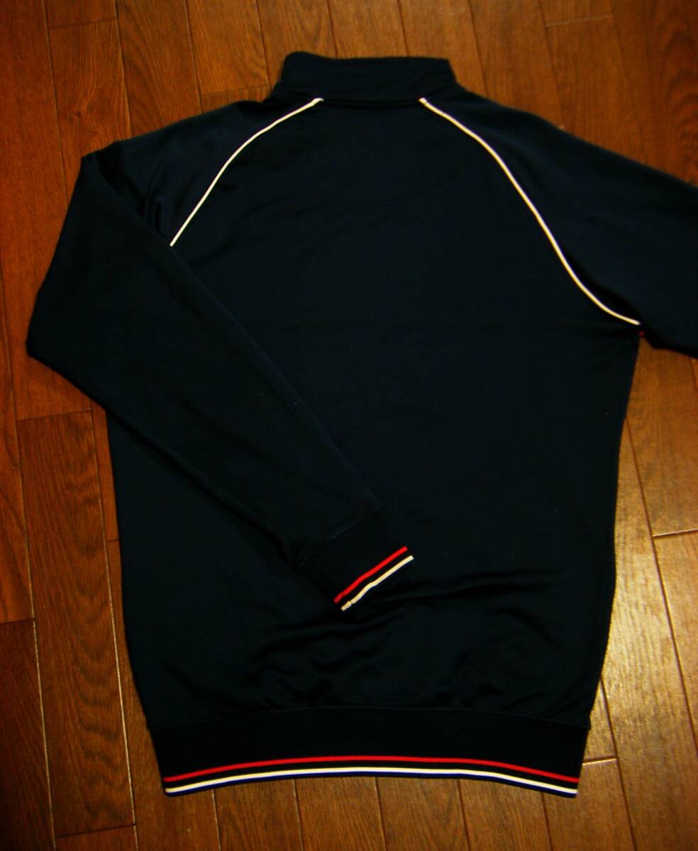 超伸縮/良品〇Callaway ニットブルゾン L 薄手 弾力 切り返し Wフルジップ 刺しゅうロゴ ネイビー _画像3