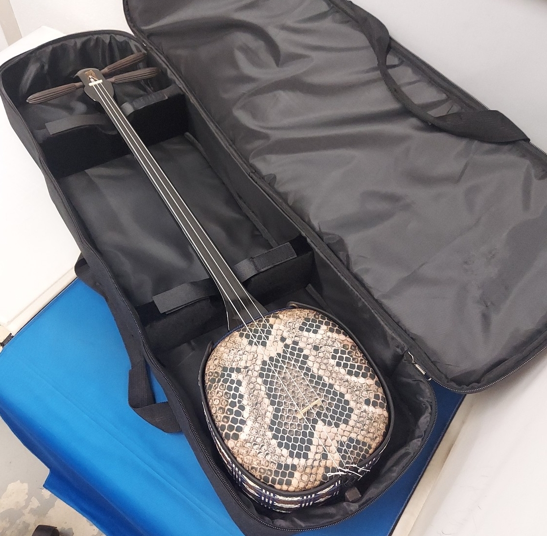 三味線 蛇味線 (印刷プリント) 美品 音出し確認済 三線 蛇味線 沖縄三味線 伝統和楽器ソフト