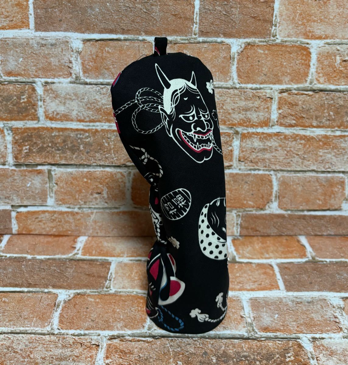 フェアウェイウッド　ヘッドカバー　ゴルフ　ハンドメイド　FW用　お面柄(黒)　帆布生地　クラブ用　コンペ　賞品_画像2