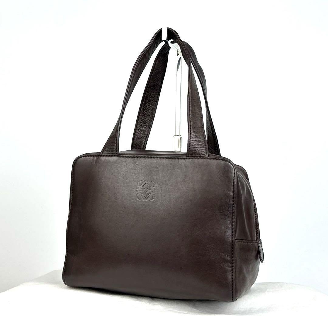 美品●ロエベ ハンドバッグ アナグラム 巾着 裏地総柄 ナッパレザー ブラック 美品 LOEWE ロエベ ハンドバッグ アナグラム ロゴ型押し 裏地総