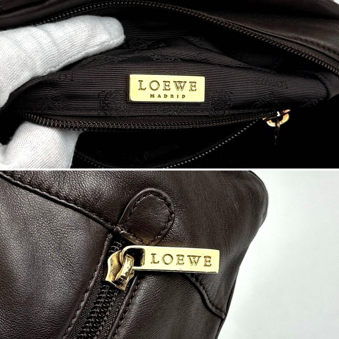 美品●ロエベ ハンドバッグ アナグラム 巾着 裏地総柄 ナッパレザー ブラック 美品 LOEWE ロエベ ハンドバッグ アナグラム ロゴ型押し 裏地総