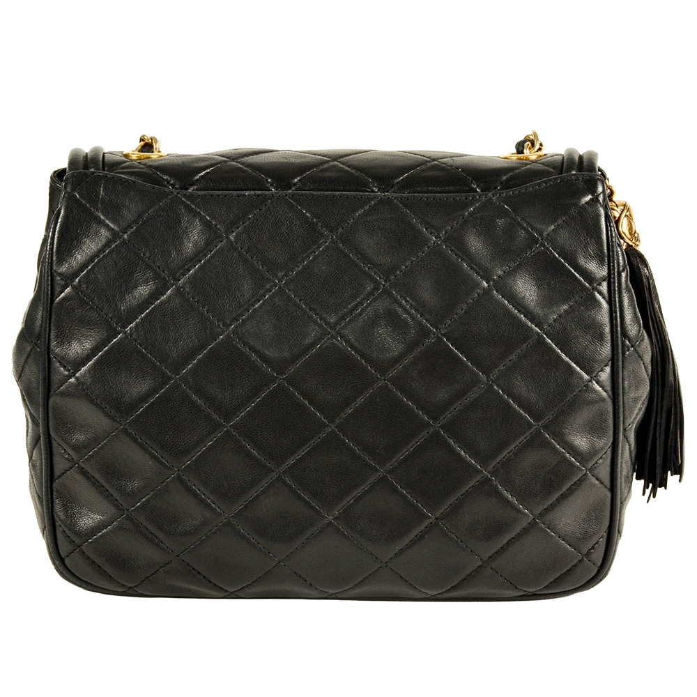 シャネル CHANEL マトラッセ チェーン ショルダーバッグ ラムスキン ブラック ゴールド金具 7桁1番臺(tái) ココマーク タッセル