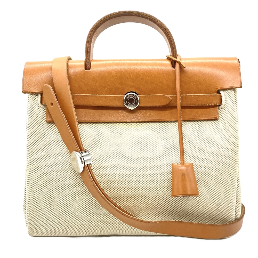 エルメス HERMES エールバッグ アド リュック キャンバス レザー □F刻印 ナチュラル シルバー金具 バックパック レディース_画像2