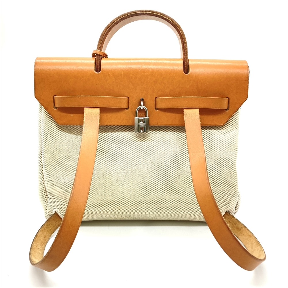 エルメス HERMES エールバッグ アド リュック キャンバス レザー □F刻印 ナチュラル シルバー金具 バックパック レディース_画像3
