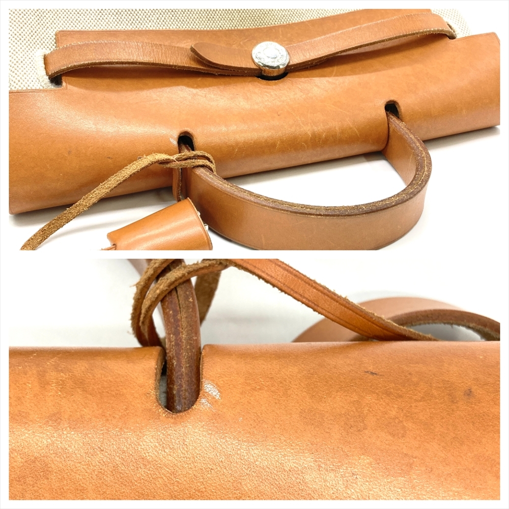 エルメス HERMES エールバッグ アド リュック キャンバス レザー □F刻印 ナチュラル シルバー金具 バックパック レディース_画像9
