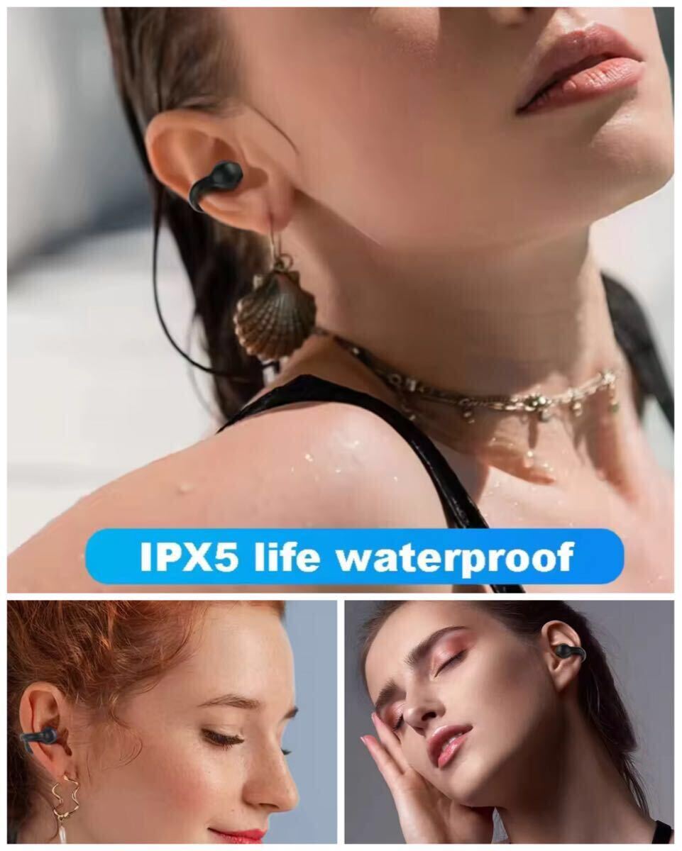 ワイヤレスイヤホン　Bluetooth5.3　イヤホン　 IPX5 空気伝導イヤホン　クリップ型　防水　耳掛け　スピーカー　マイク 片耳　1_画像6