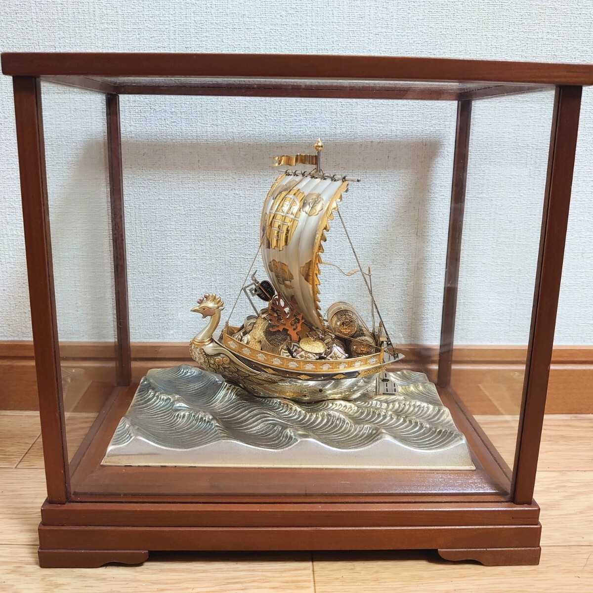 銀製 宝船(鳳凰) STERLING960刻印 関工芸 武比古 ケース付 縁起物 1円スタート】関 武比古 鳳凰 銀製 宝船 STERLING 960 刻印有り