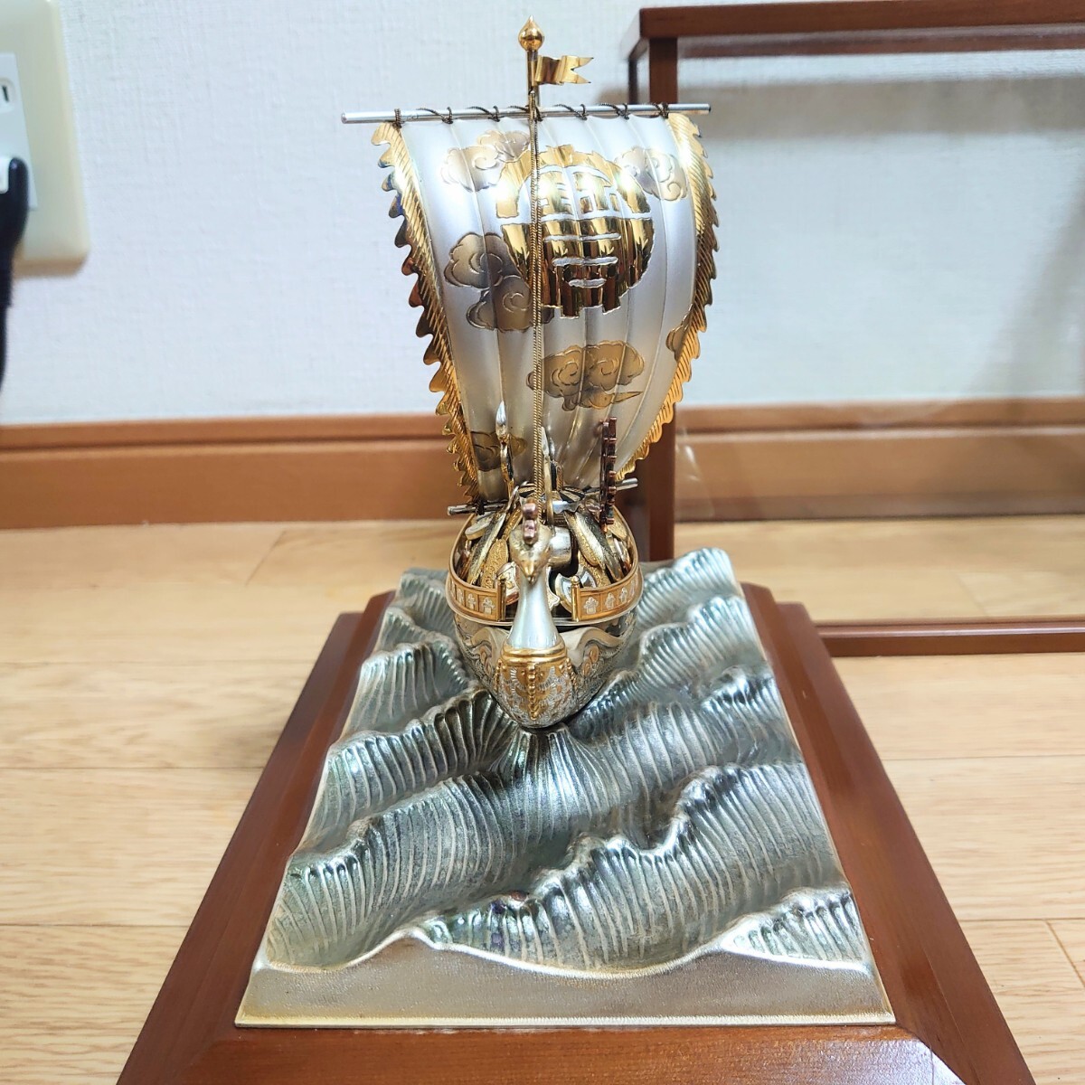 銀製 宝船(鳳凰) STERLING960刻印 関工芸 武比古 ケース付 縁起物 1円スタート】関 武比古 鳳凰 銀製 宝船 STERLING 960 刻印有り