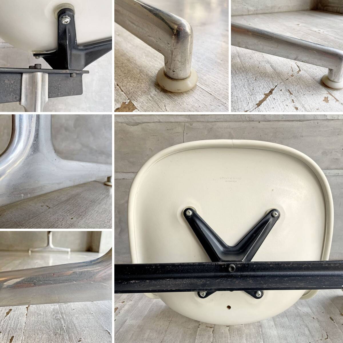 ♪ ハーマンミラー Herman Miller ビンテージ エアポートベンチ タンデムシート 4連 サイドシェル 3rd PVCレザー FRP イームズ 希少_画像9