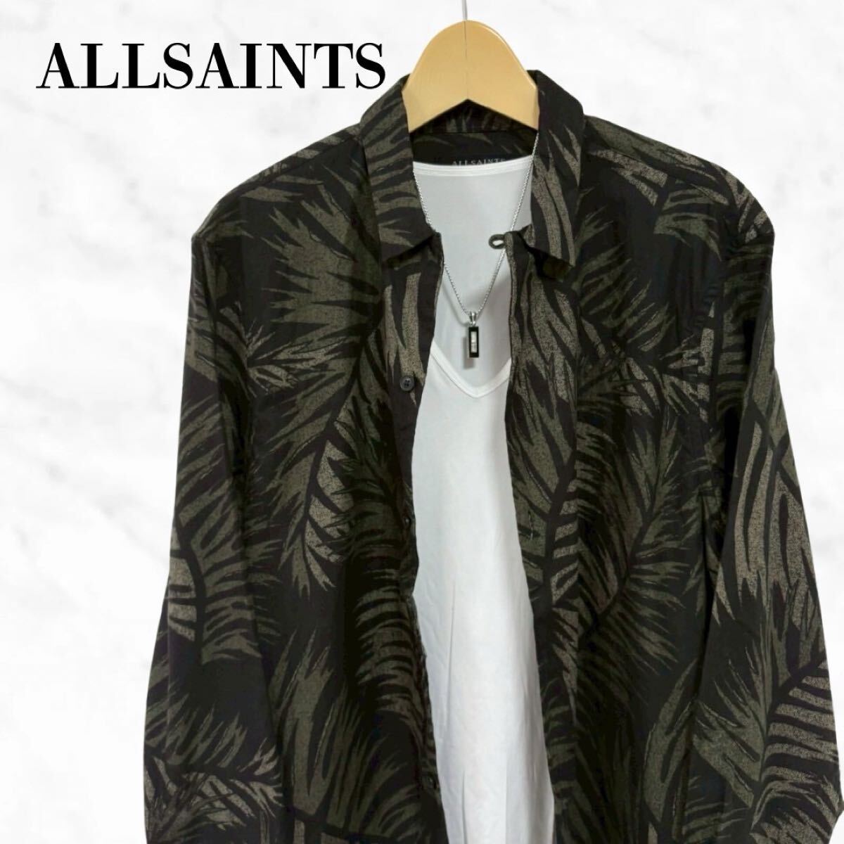 ALLSAINTS 総柄シャツ　長袖シャツ　リーフ柄シャツ トップス_画像1