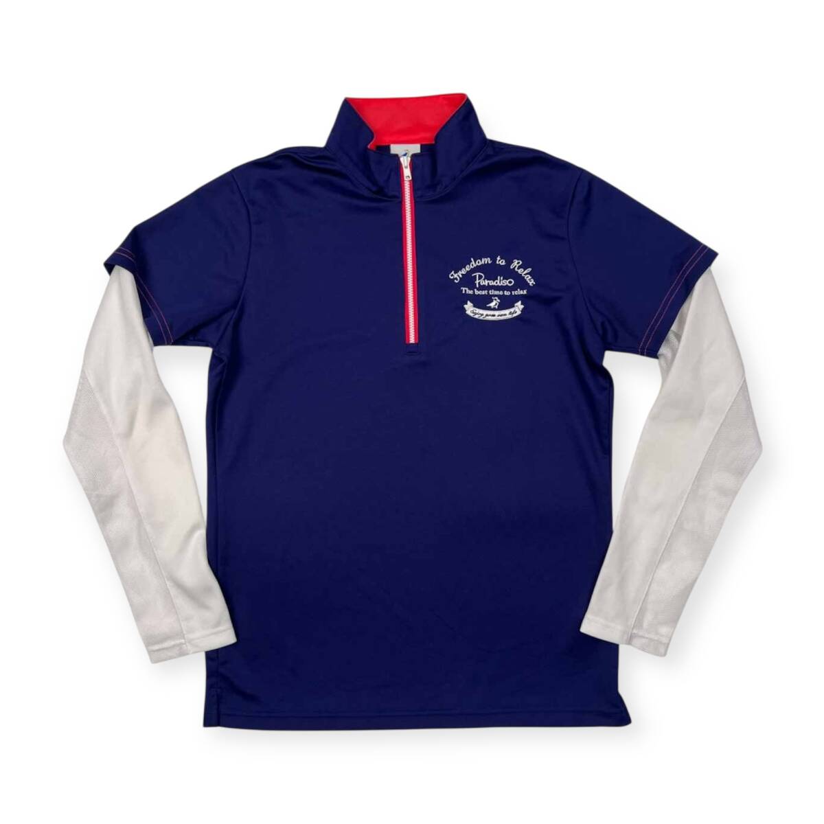 Paradiso パラディーゾ レイヤード風 長袖Tシャツ カットソー サイズ M /ゴルフ/スポーツ/ネイビー×ホワイト_画像1