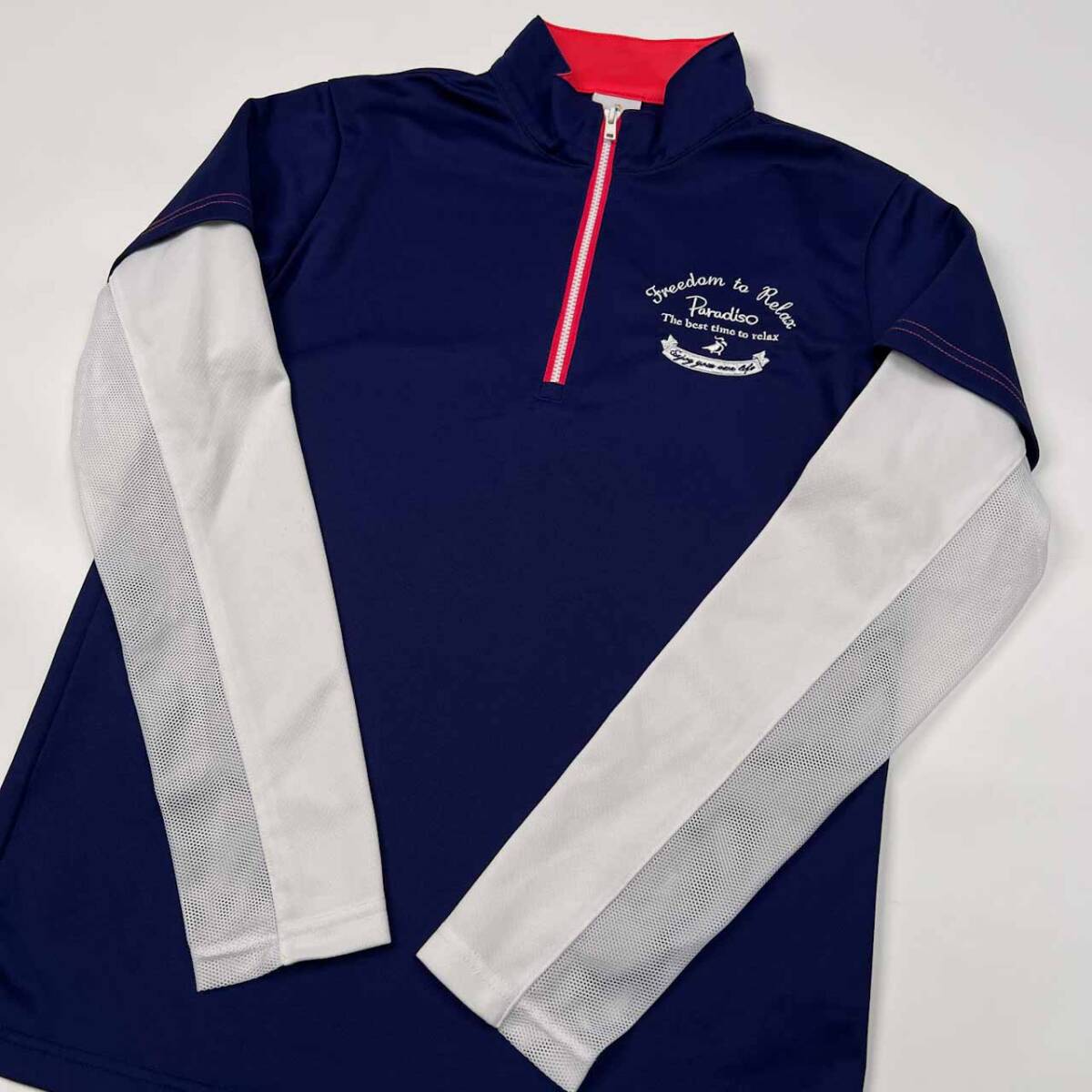 Paradiso パラディーゾ レイヤード風 長袖Tシャツ カットソー サイズ M /ゴルフ/スポーツ/ネイビー×ホワイト_画像2