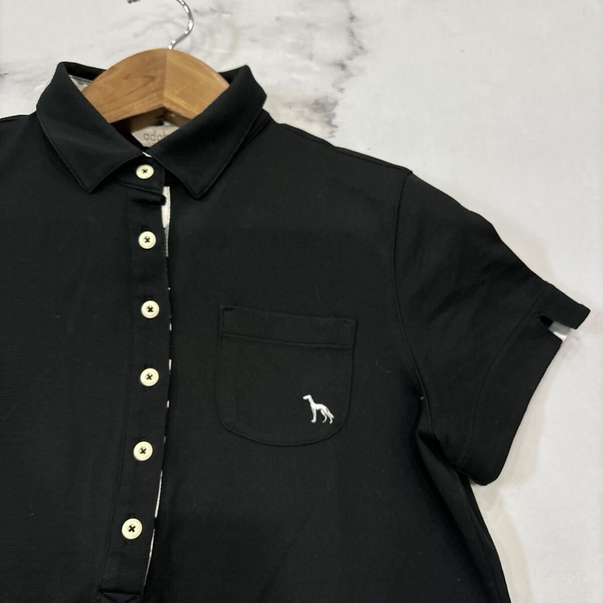 G ＊ 日本製 ゴルフウェア '着心地抜群' adabat アダバット 半袖 ストレッチ素材 ポロシャツ 40 レディース トップス BLACK_画像2