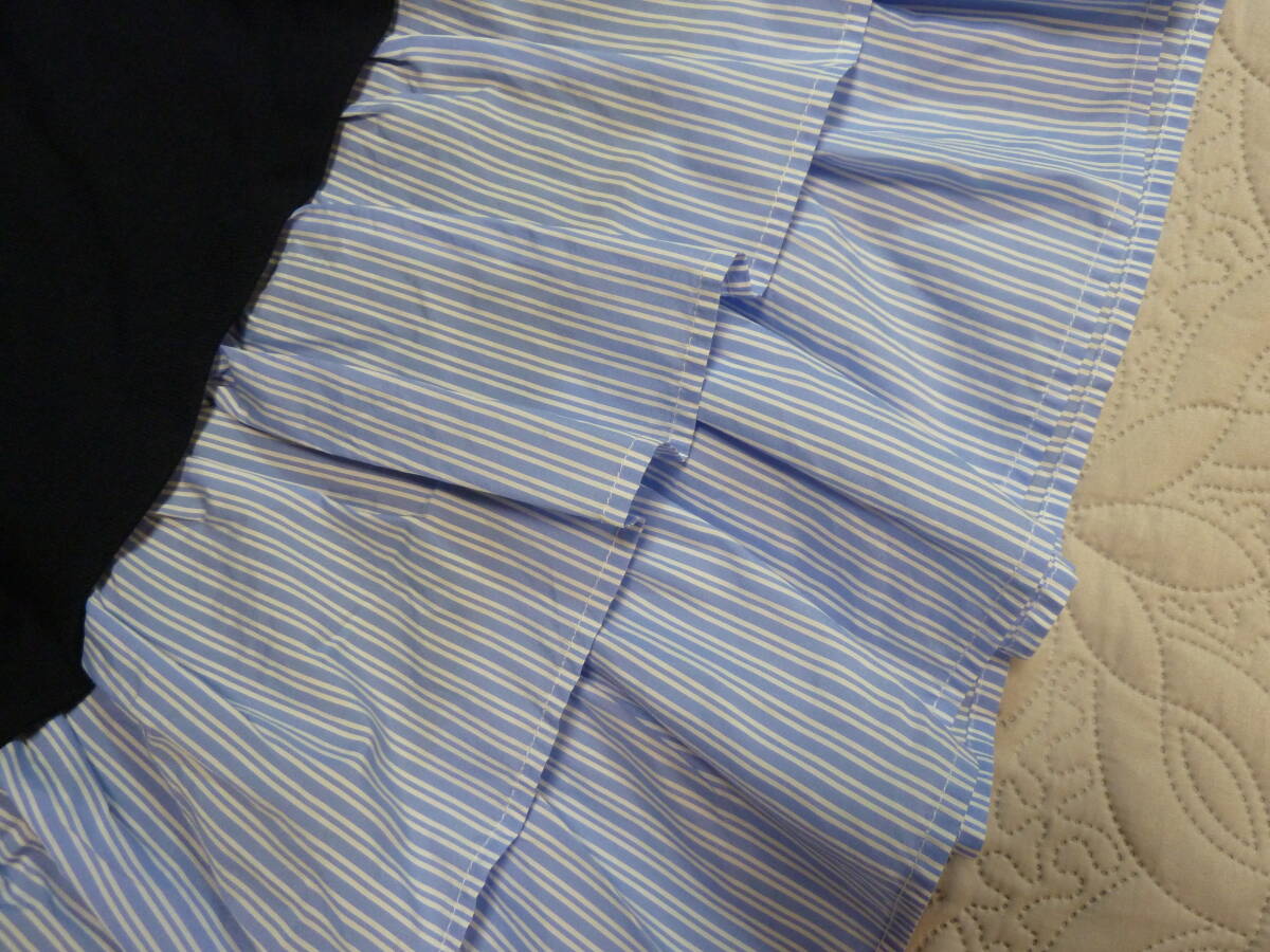 春夏 1回著用 美品 HK WORKSLONDON ネイビーX水色白ストライプ 2段フリル 異素材 ドルマン プルオーバー L LL ゆうパケ300円発送 同梱OK