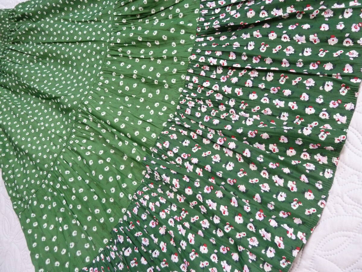 春夏 2.3回著用 美品 ユニクロ PAUL&JOE グリーン系 3種類生地 ティアード マキシ丈フレアースカート S M レタパ600円発送 同梱OK