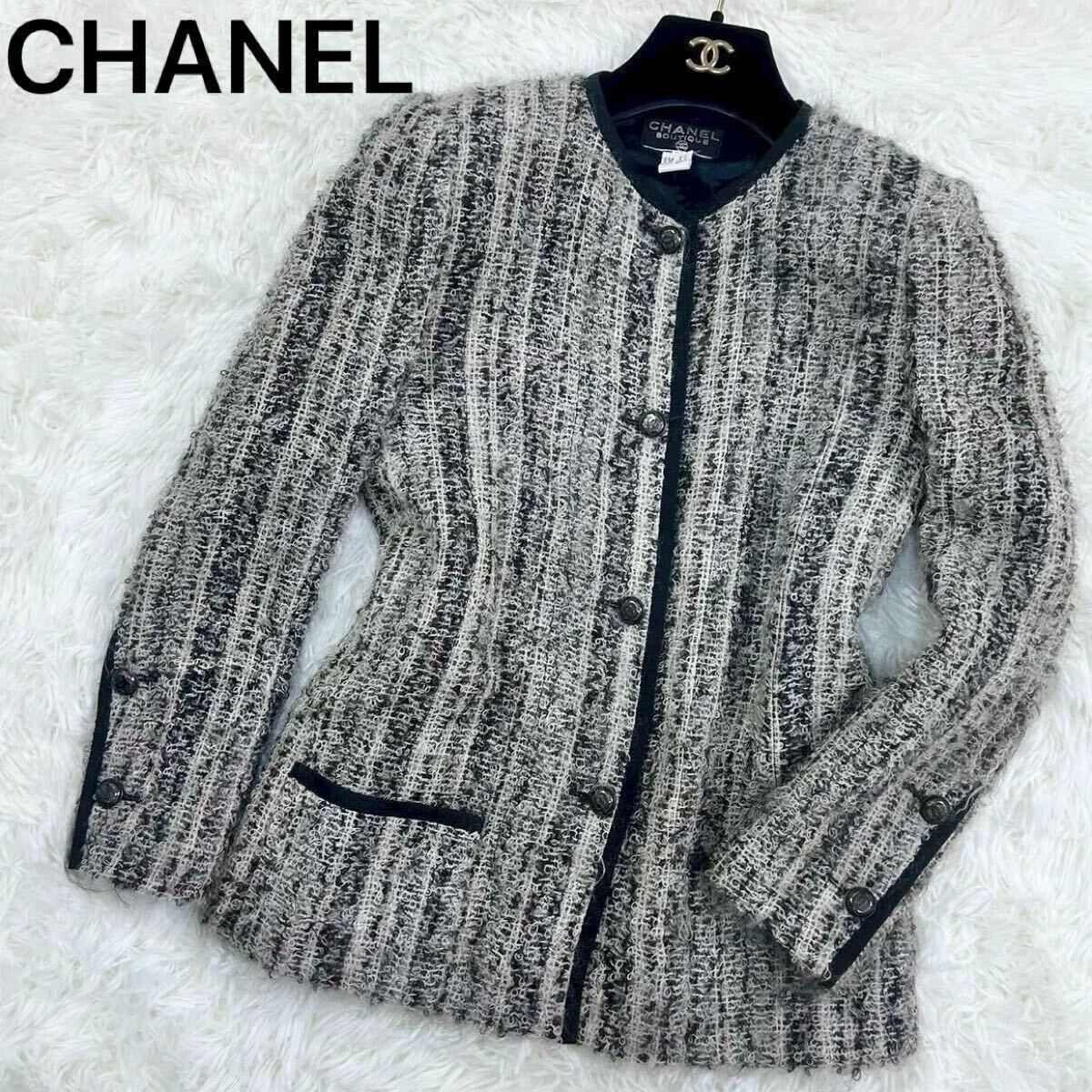 CHANEL 円高還元 ファンシーツイード フォーマルジャケット FR34 ヴィンテージ 希少品 シャネル ツイードジャケット ロゴボタン