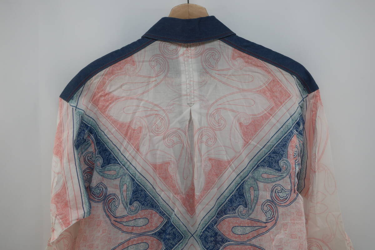 【送900円】715 最終 TRUNK　トランク　コシノヒロコ　シャツワンピース　チュニック　五分丈　デニム　前開き　膝丈　ペイズリー柄　38　_画像4