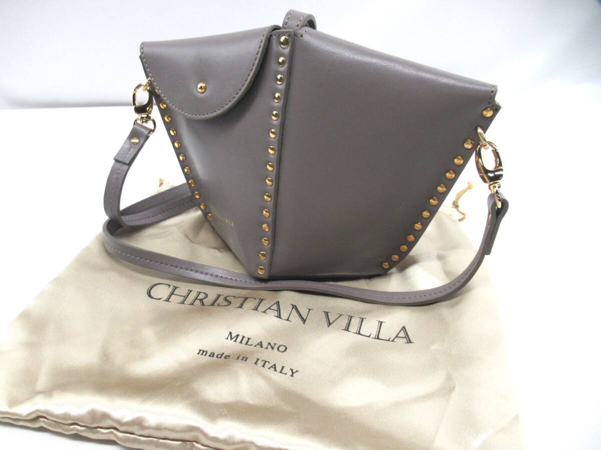 ★【B送900円】2262 CHRISTIAN VILLA クリスチャンヴィラ 2wayバッグ ハンド・ショルダー ミニバッグ レザー グレー 保存袋付_画像1