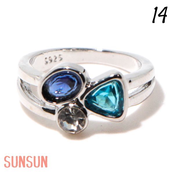 【送料無料・即決】G16 リング 14号 人工石 ブルー系 シルバー 刻印 S925 インポート コスチュームジュエリー 指輪_画像1