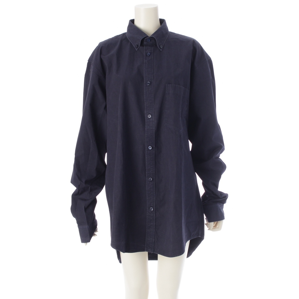 バレンシアガ 19年 コットン バックロゴ オーバーサイズ 長袖シャツ 556878 ネイビー 37【中古】_画像2