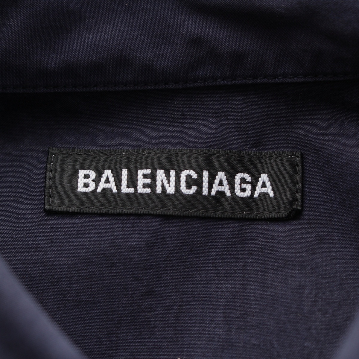 バレンシアガ 19年 コットン バックロゴ オーバーサイズ 長袖シャツ 556878 ネイビー 37【中古】_画像9