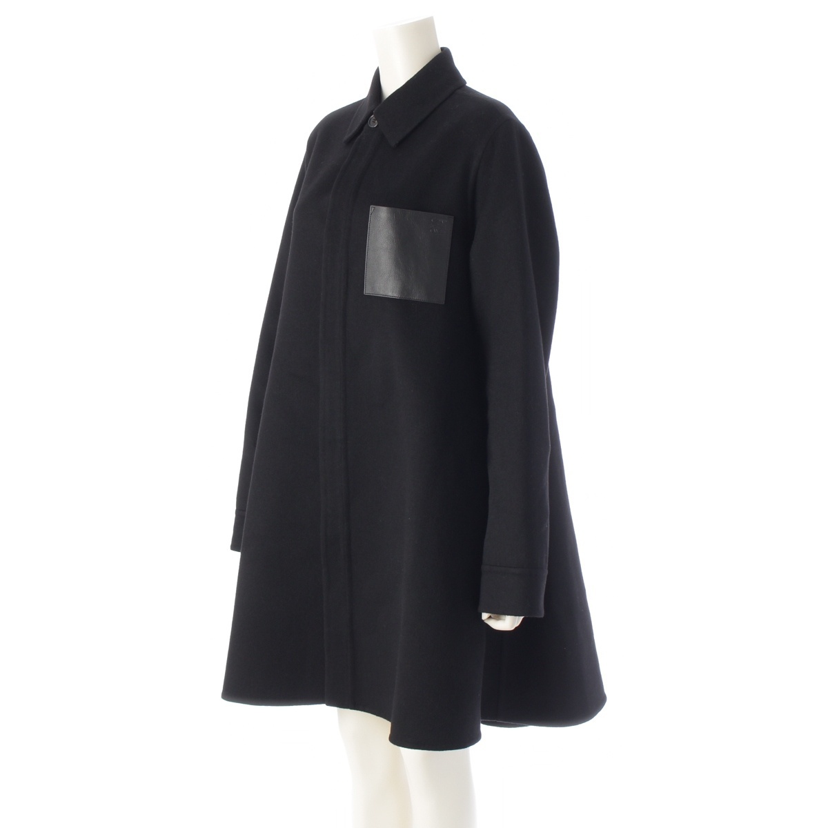 ロエベ ウール×カシミヤ アナグラム レザーポケット ステンカラーコート S359Y01XC2 ブラック 34【中古】_画像2